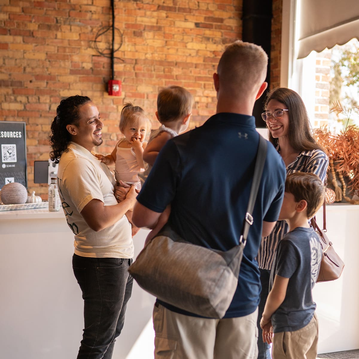 Liberty Church Milton Campus Lobby Guests smiling and saying hello